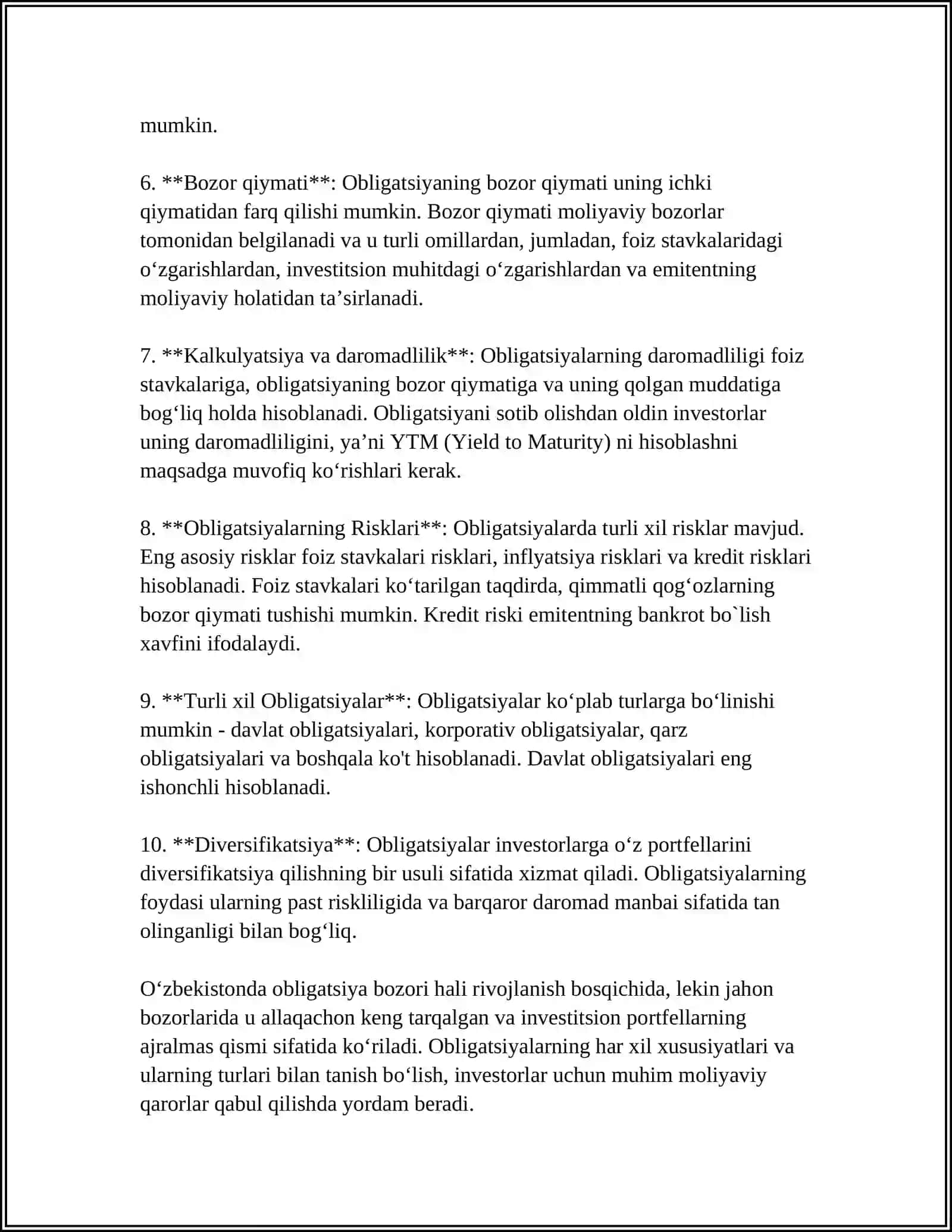 Obligatsiyalarning Baholash Usullari 4