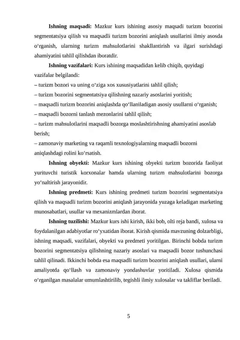 Maqsadli turizm bozorini aniqlash usullari 4