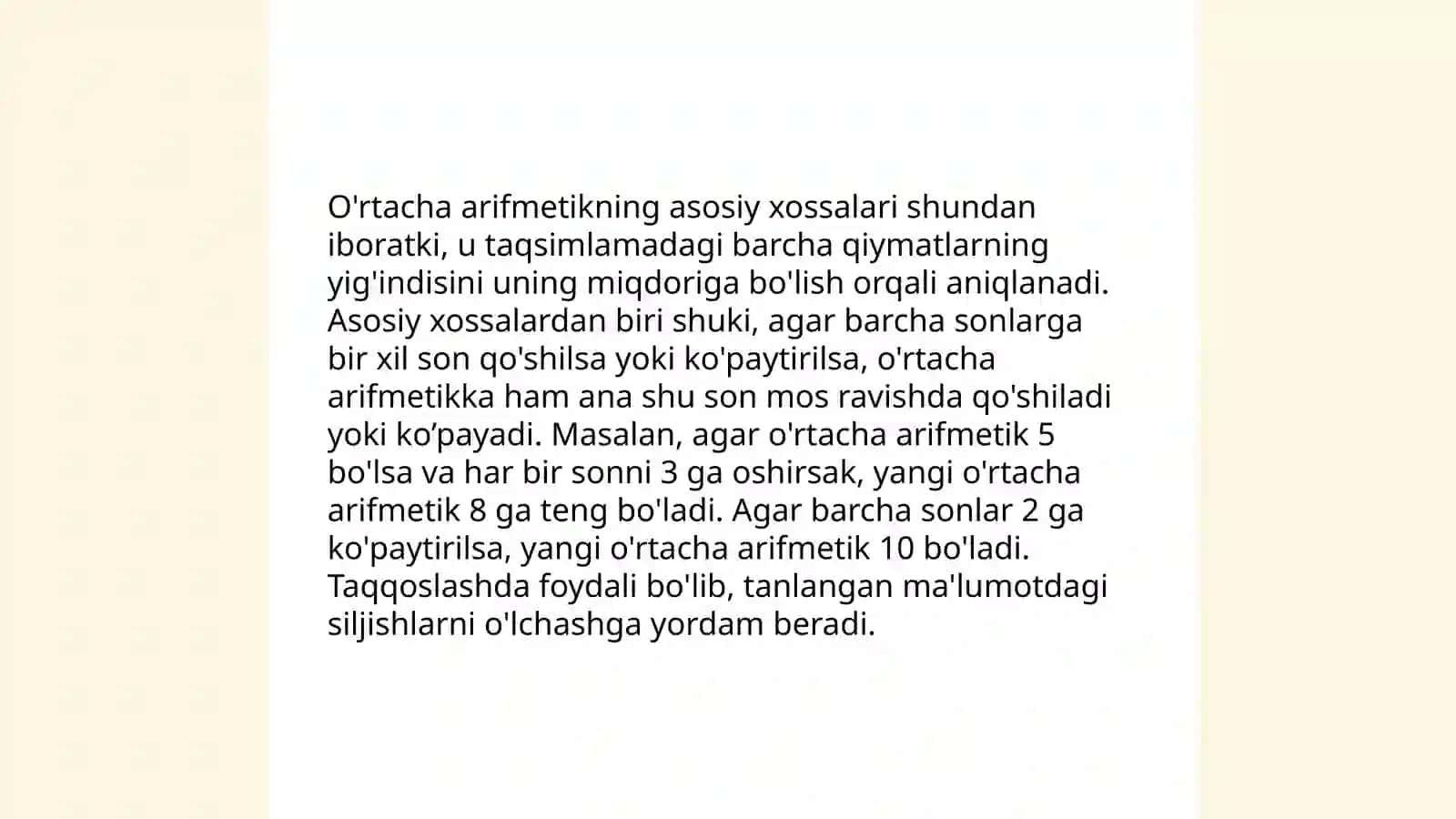 O'rtacha arifmetik qiymat va uning xossasi. Standart og'ish uning ahamiyati 4