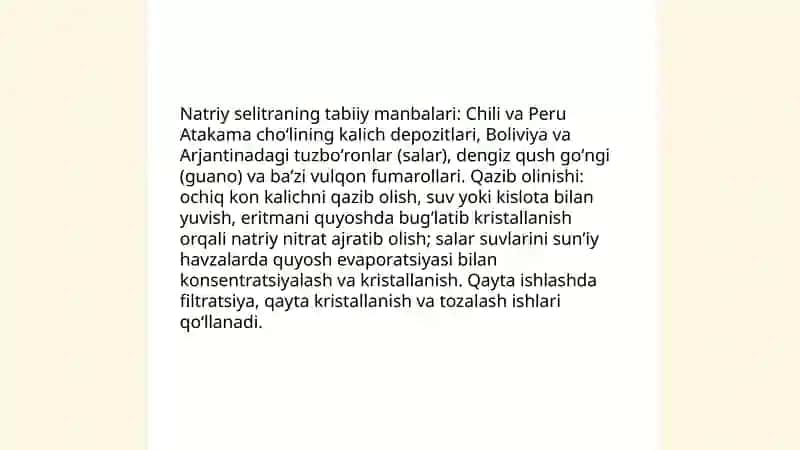 Natriy selitra olinishi xossalari va ahamiyati 4