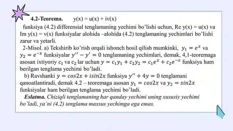 Yuqori tartibli chiziqli differensial tenglamalar 4