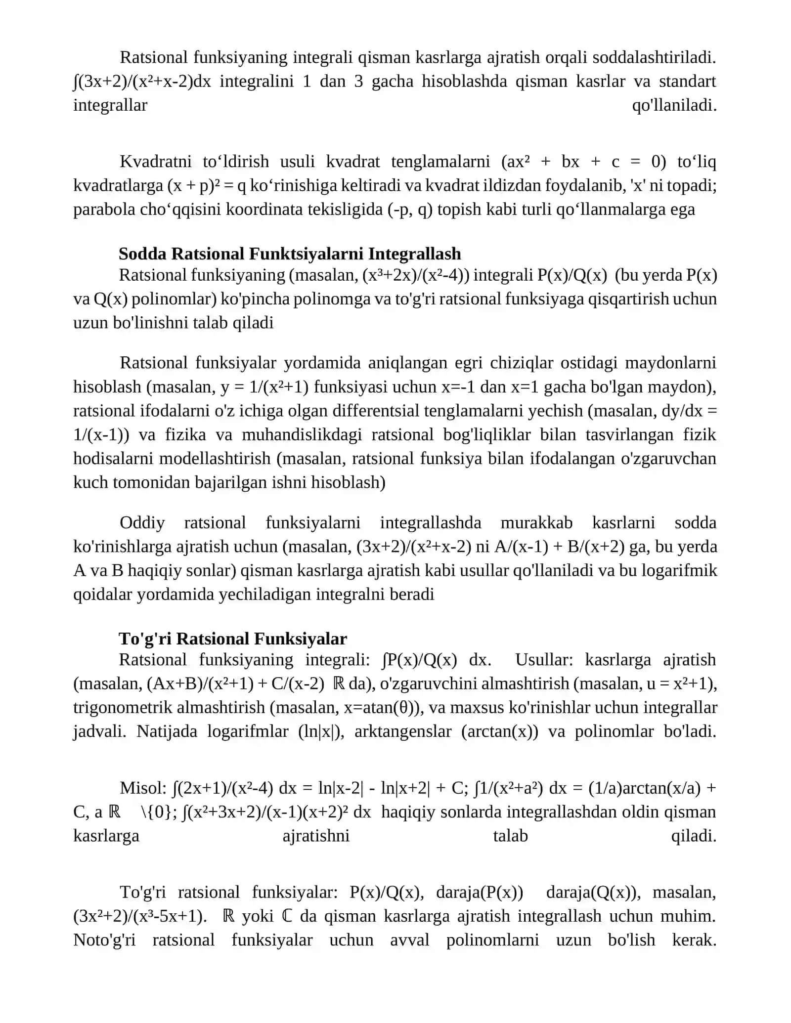 Ratsional kasr funksiya integrali 4