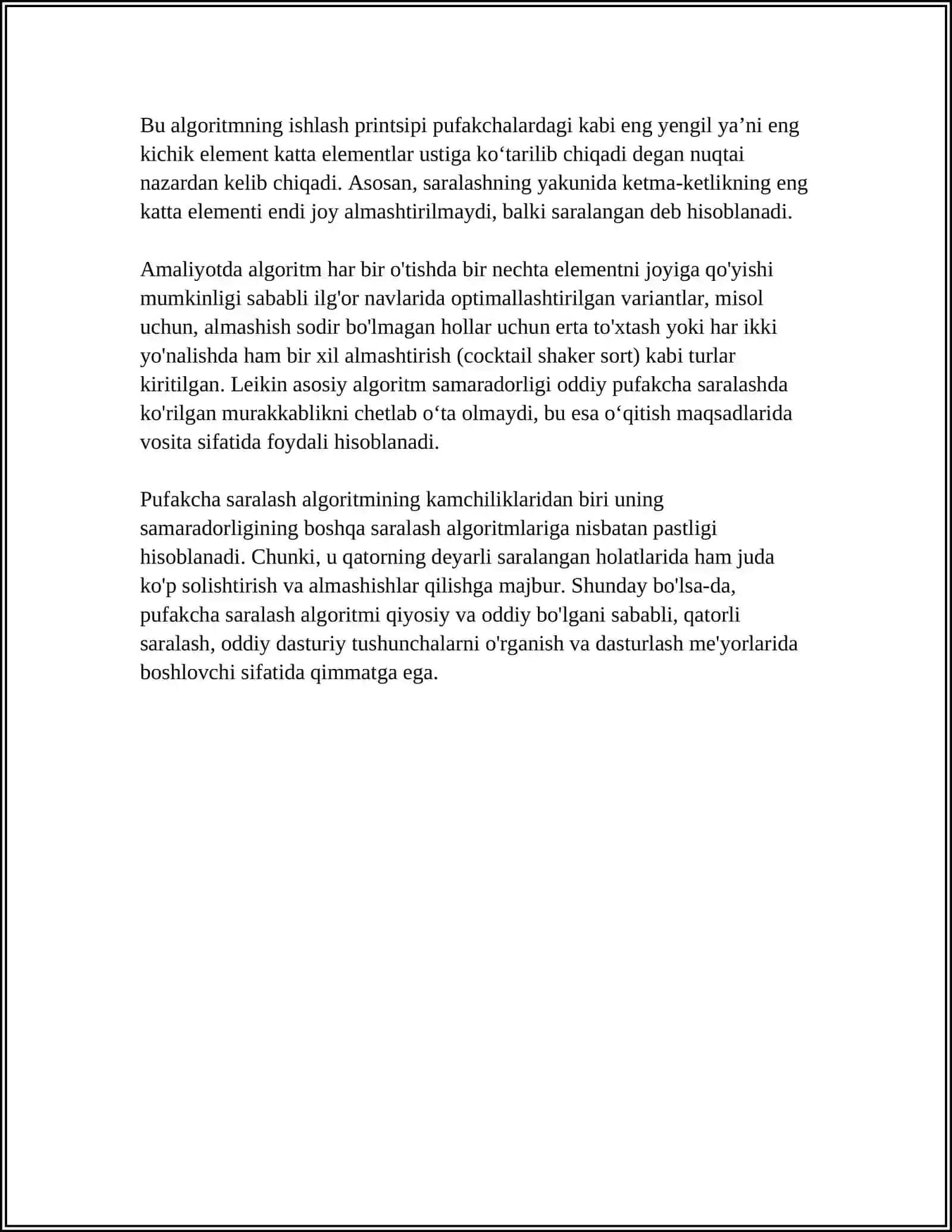 PUFAKCHA SARALASH (BUBBLE SORT) ALGORITMI 4