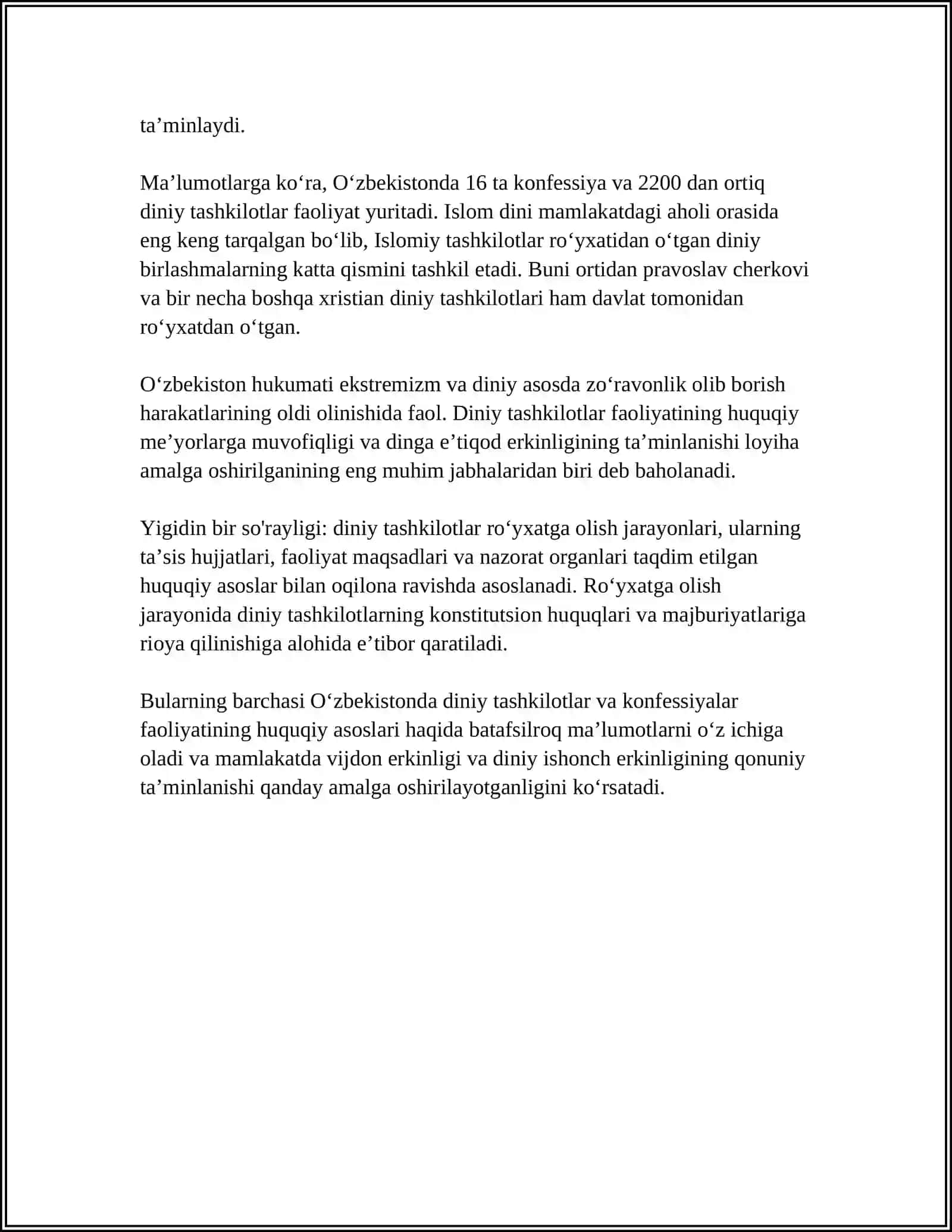 O'ZBEKISTONDA DINIY TASHKILOTLAR VA KONFESSIYALAR FAOLIYATI DINAMIKASI 4