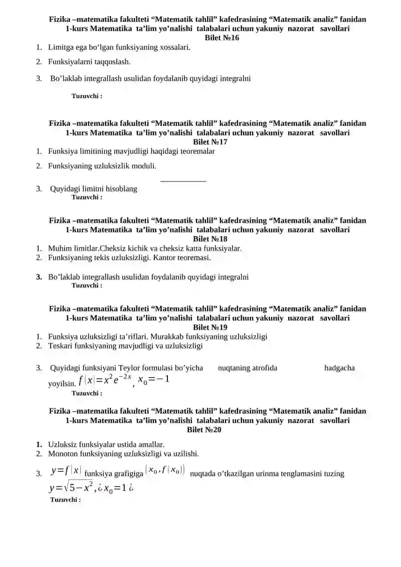 Matematik Tahlil Kafedrasi 1-kurs 4