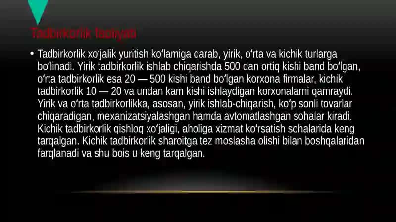 Tadbirkorlik faoliyati va shakllari 4