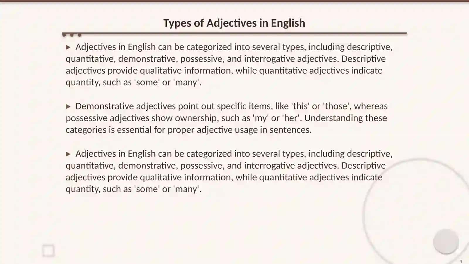 The characteristic features of adjectives as a part of speech 4