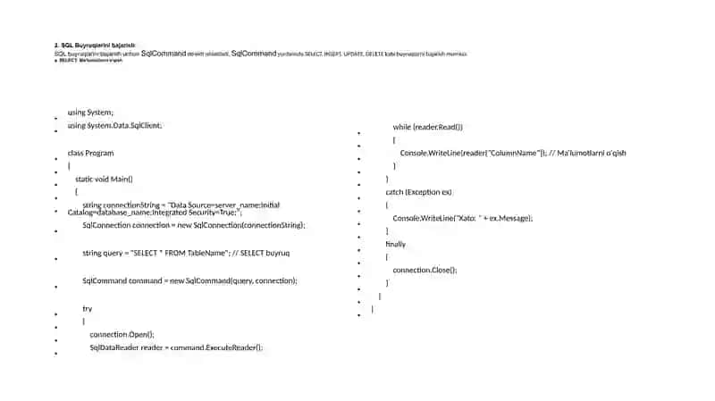 ADO.NET da SQL bilan ishlash. SQL buyruqlari 4