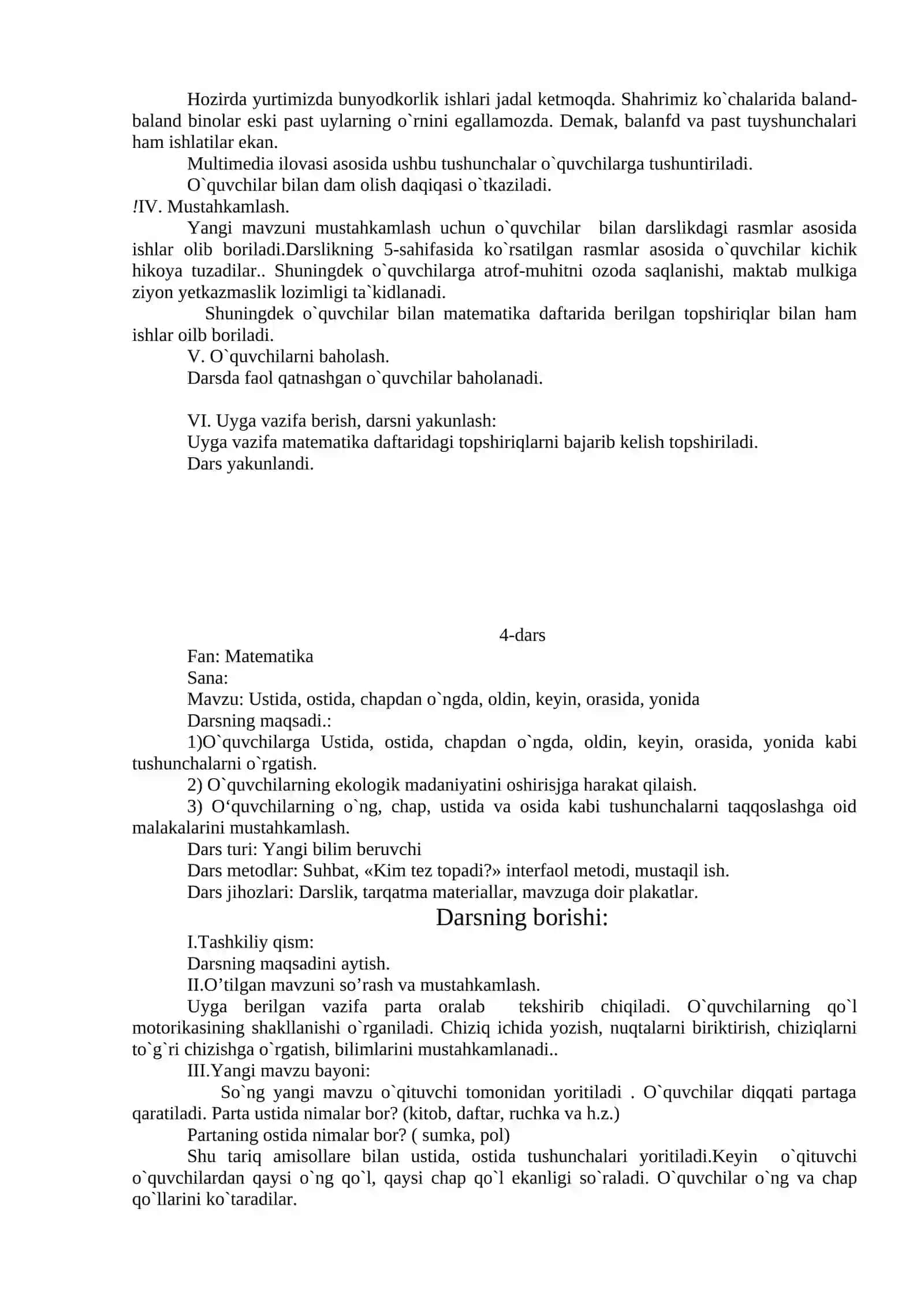Dars Ishlanma Matematika 4