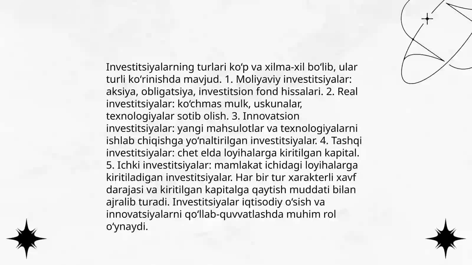 Investitsiyalarning iqtisodiy mohiyati va respublika iqtisodiyotidagi o'rni 4