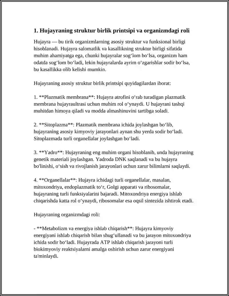 Hujayra Sog‘liq va Kasallikning Struktur Birligi 4