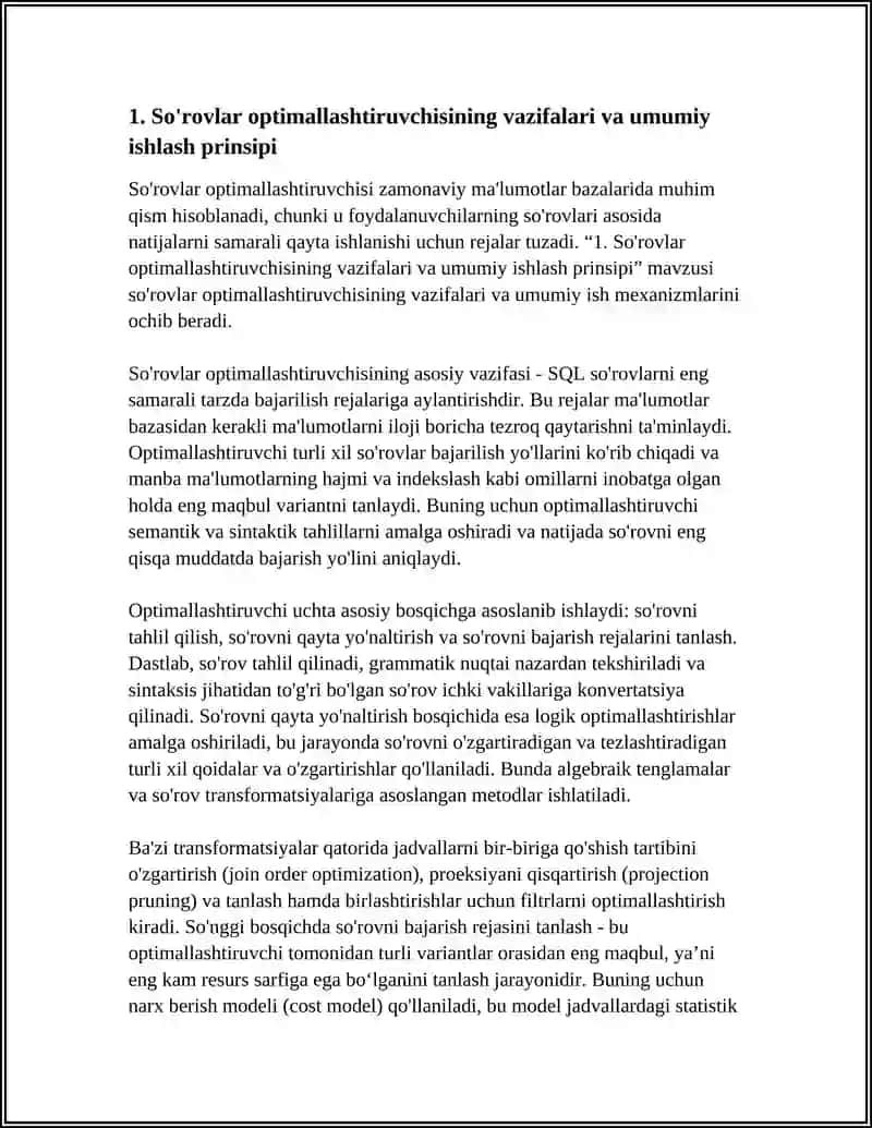 SO'ROVLAR OPTIMALLASHTIRUVCHISI (QUERY OPTIMIZER) 4