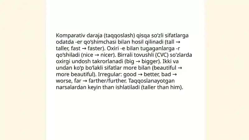 Ingliz tilidan sifat darajalariga 4