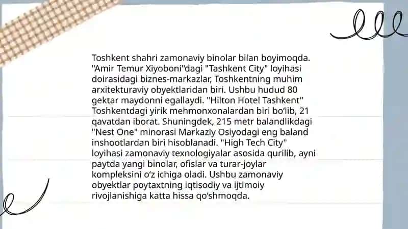 Zamonaviy bino inshootlar namunalaridan malumotlar 4