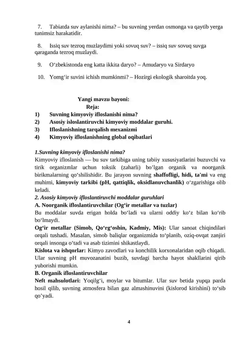 Suv ifloslanishining asosiy kimyoviy manbalari 4