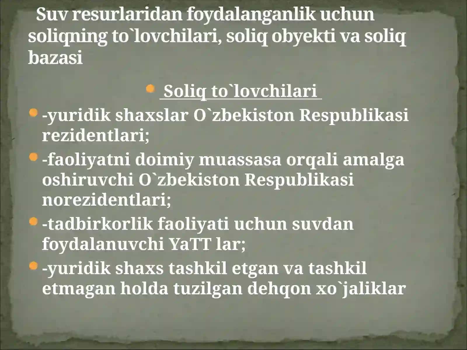 Suv resurslaridan foydalanganlik uchun soliq 4