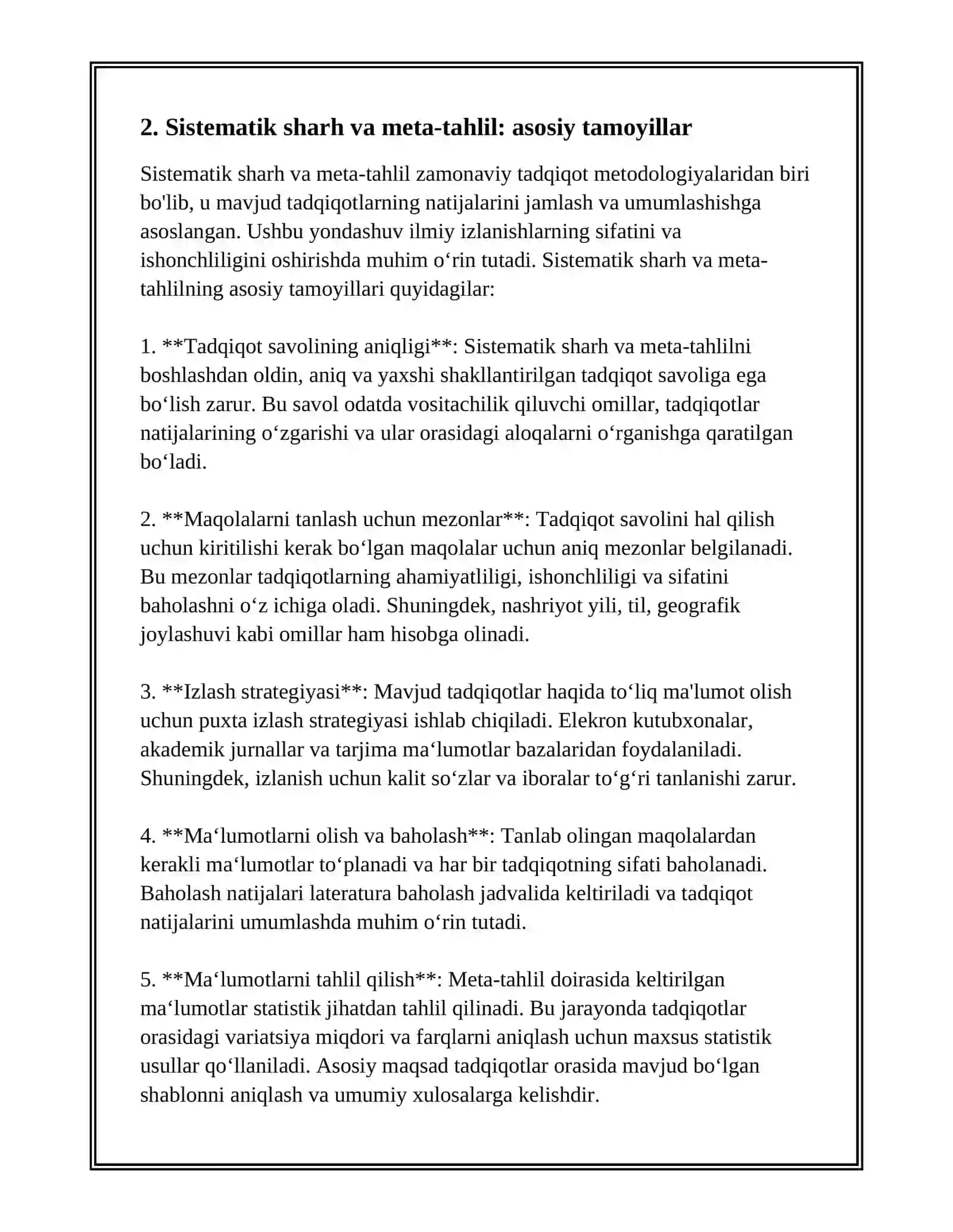 ZAMONAVIY TADQIQOTLAR SHARHI 4