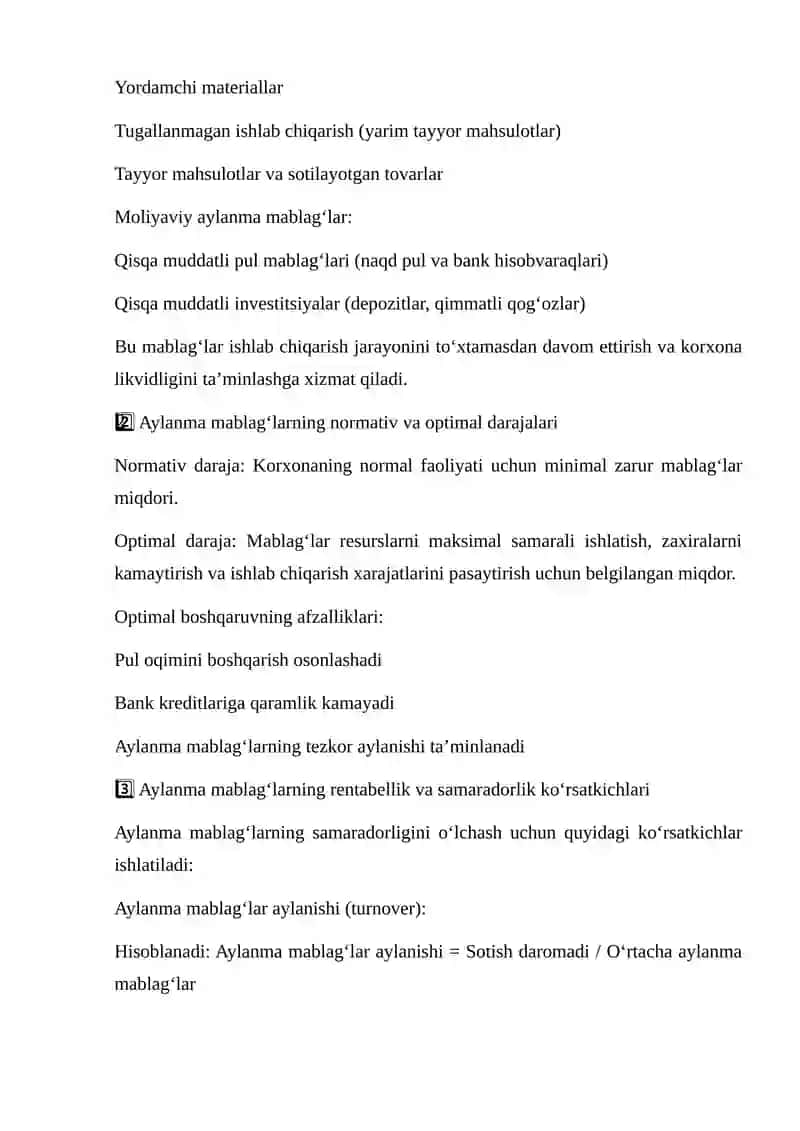 Korxona Aylanma Mablag’lar Holatining Statistikasi 4