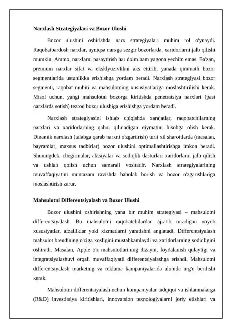 Bozor ulushini oshirish strategiyalari 4