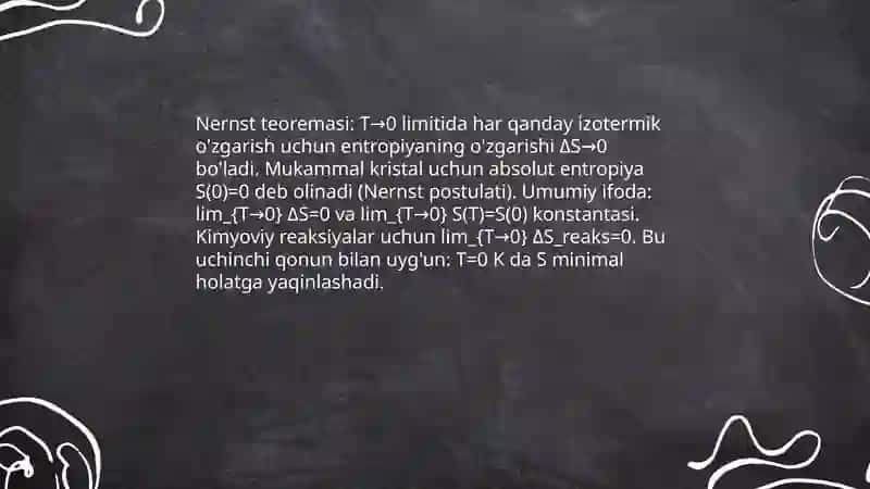 Termodinamika asoslari termodinamikaning uchinchi qonuni 4