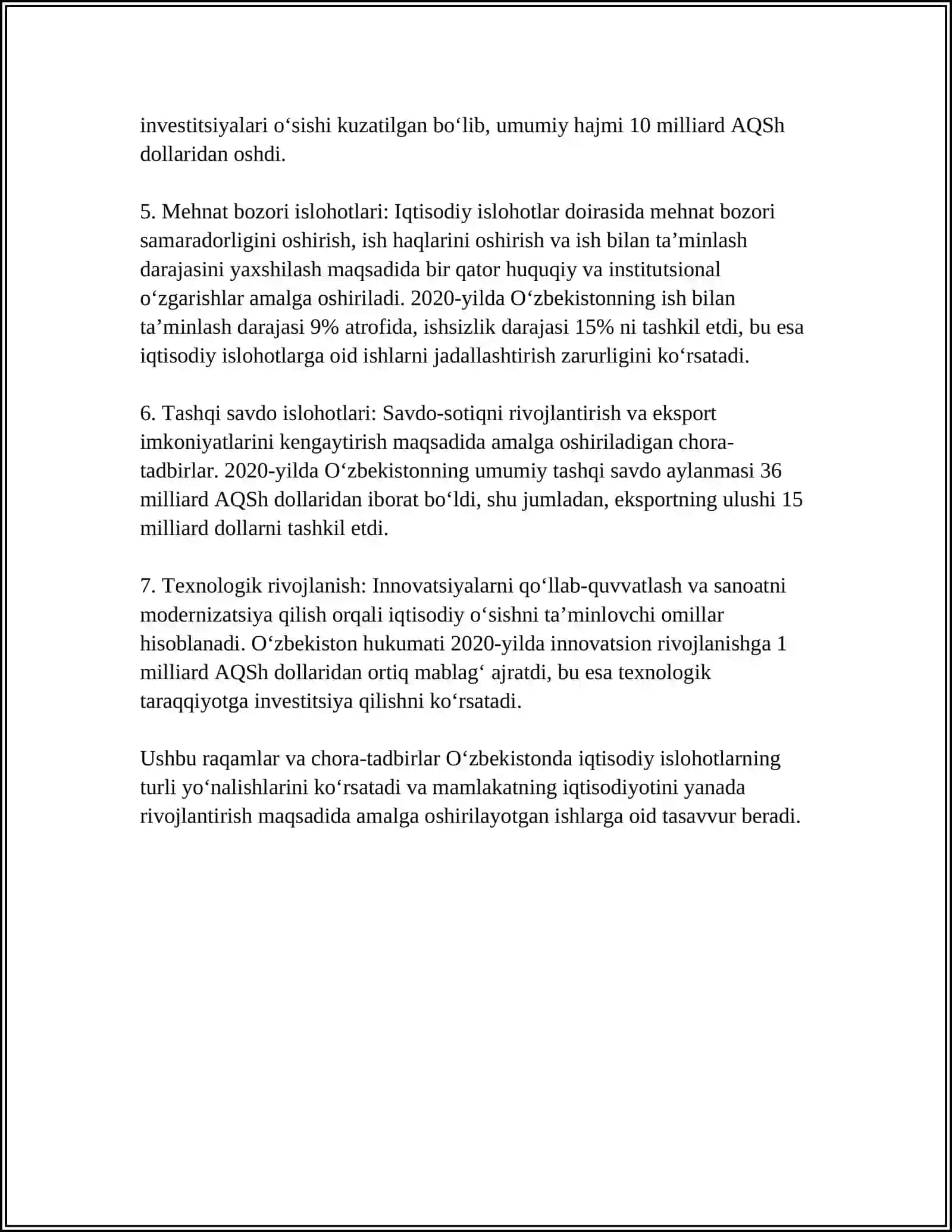 O'ZBEKISTONDA YANGI O'ZGARISHLAR 4