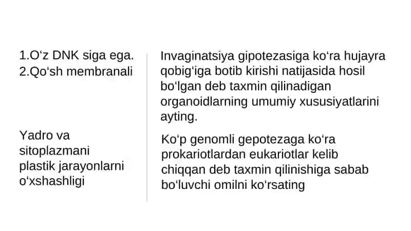 Hujayralar evolyutsiyasi-mustahkamlash 4