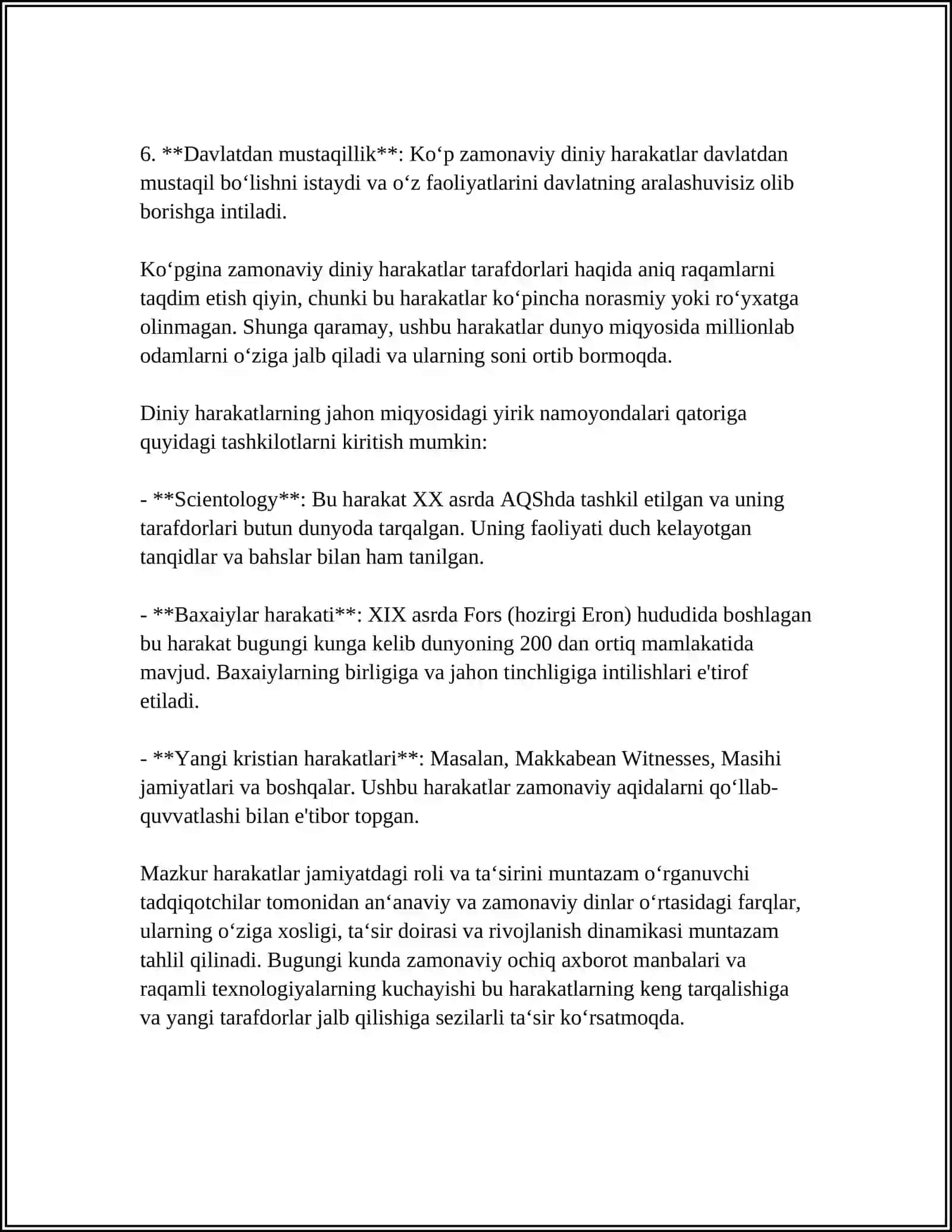 Zamonaviy diniy harakatlar va sektalar. Kiber makonda diniy etiqod targ'ibotining ijtimoiy xavfi. Missionerlik va prozelitizmning siyosiy-ijtimoiy xavfi 4