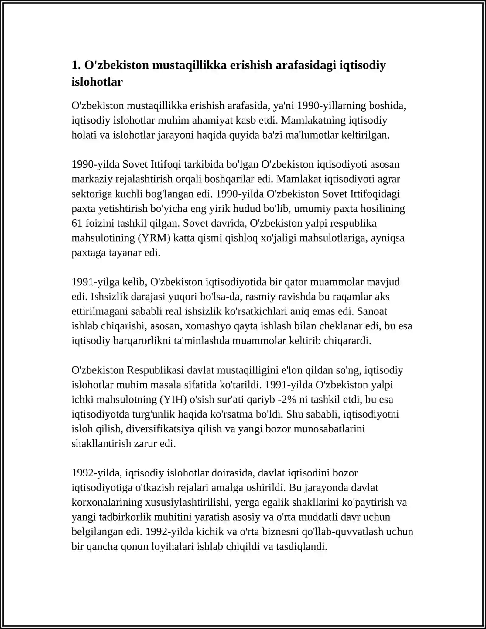 MUSTAQILLIKKA ERISHISH ARAFASIDA O'ZBEKISTONDAGI IJTIMOIY IQTISODIY JARAYONLAR 4