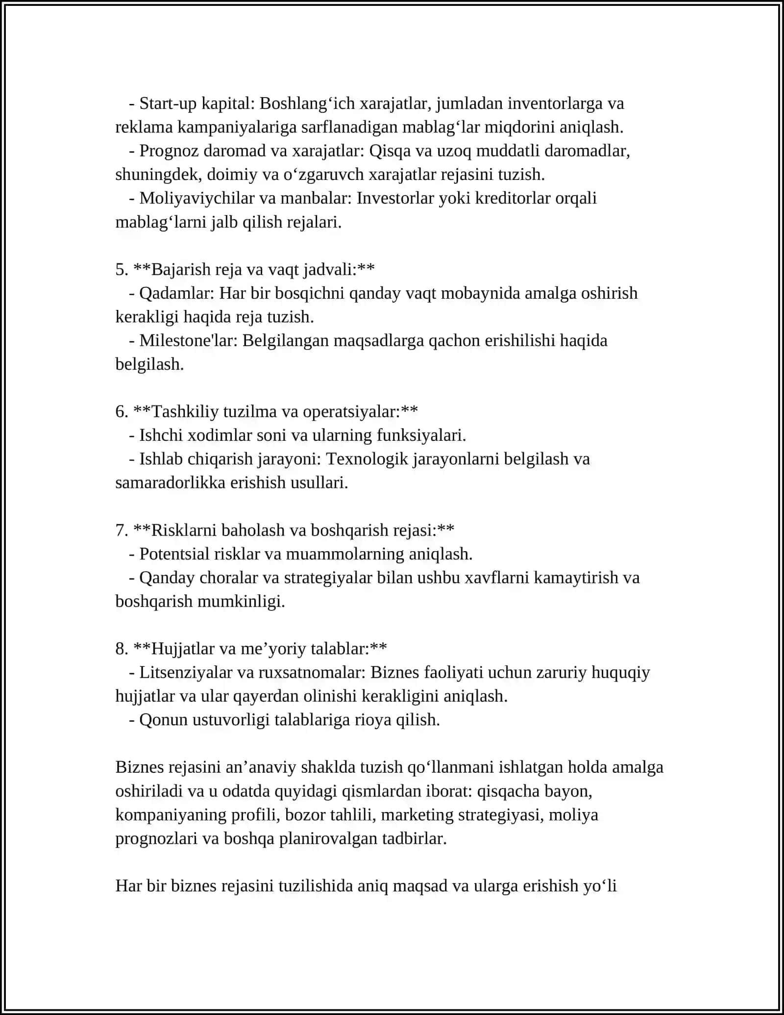 BEZNISNI YULGA QUYISH BOSQICHLARI 4