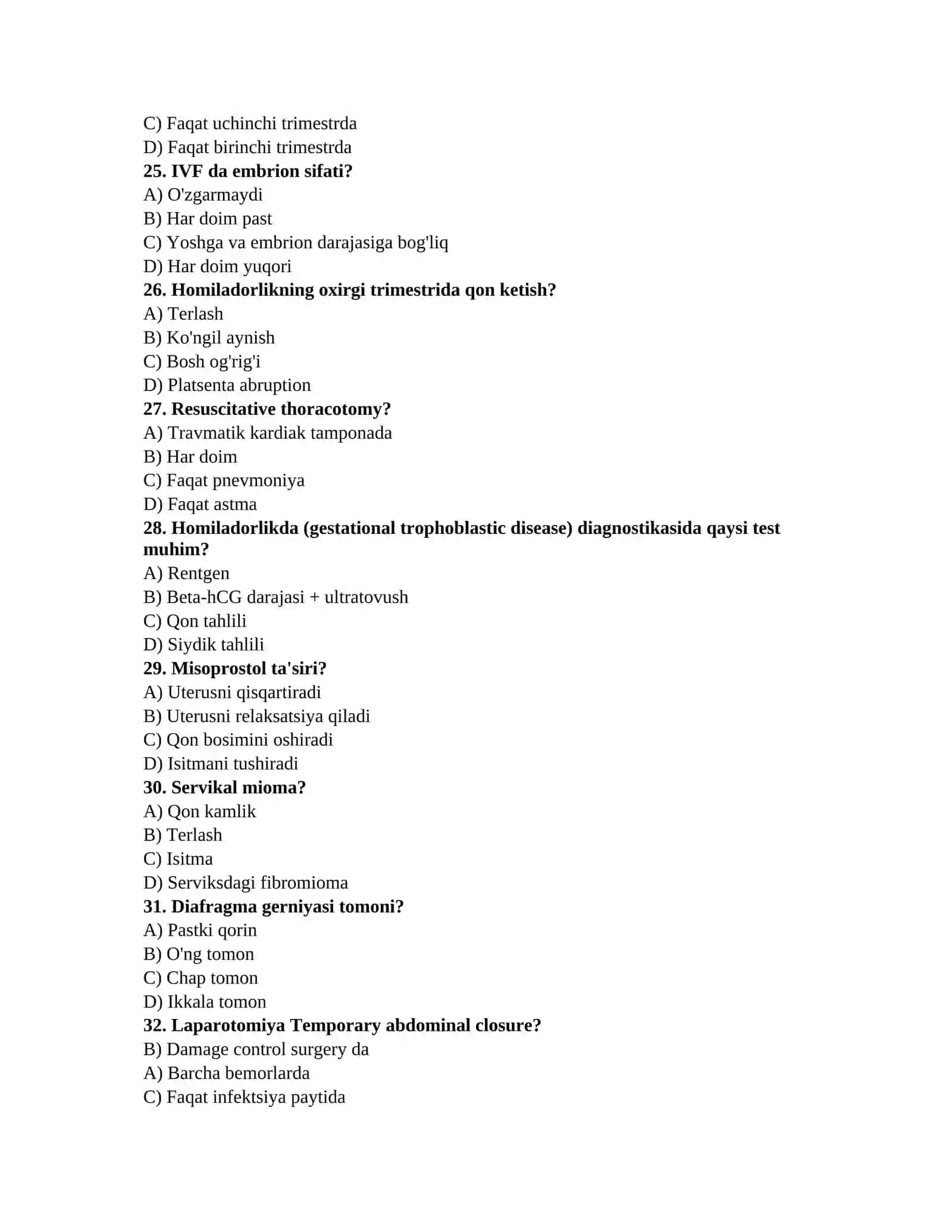Tibbiyot test javoblari bilan 4