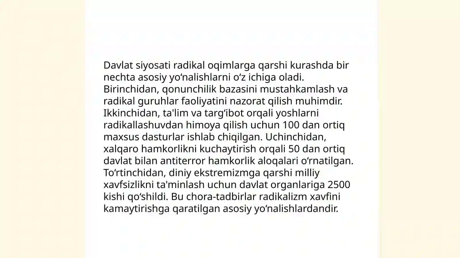 O'zbekiston davlat siyosatida radikal oqimlarga qarshi kurashning yo'nalishlari 4