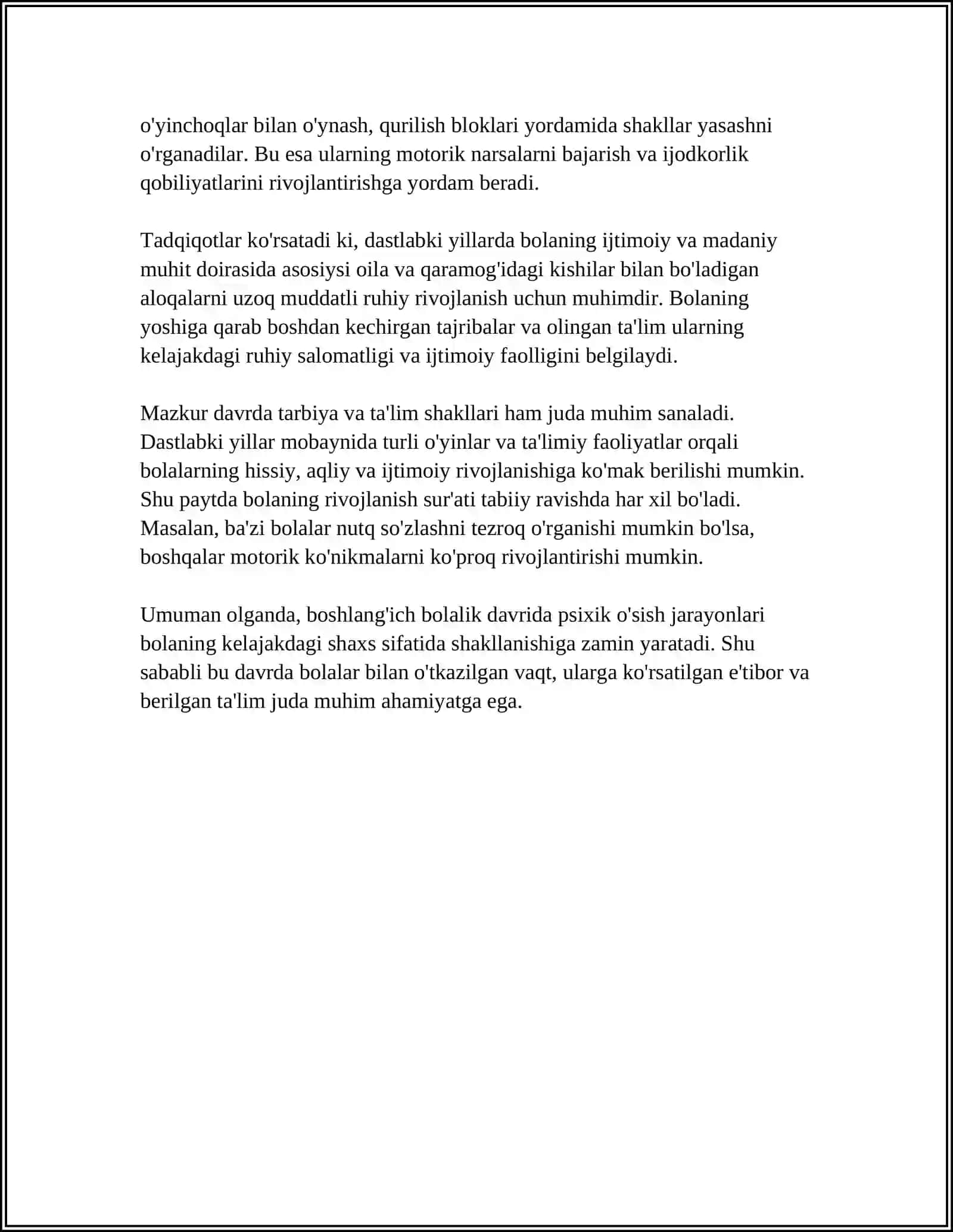 ILK BOLALIK DAVRDA PSIXIK O'SISH 4
