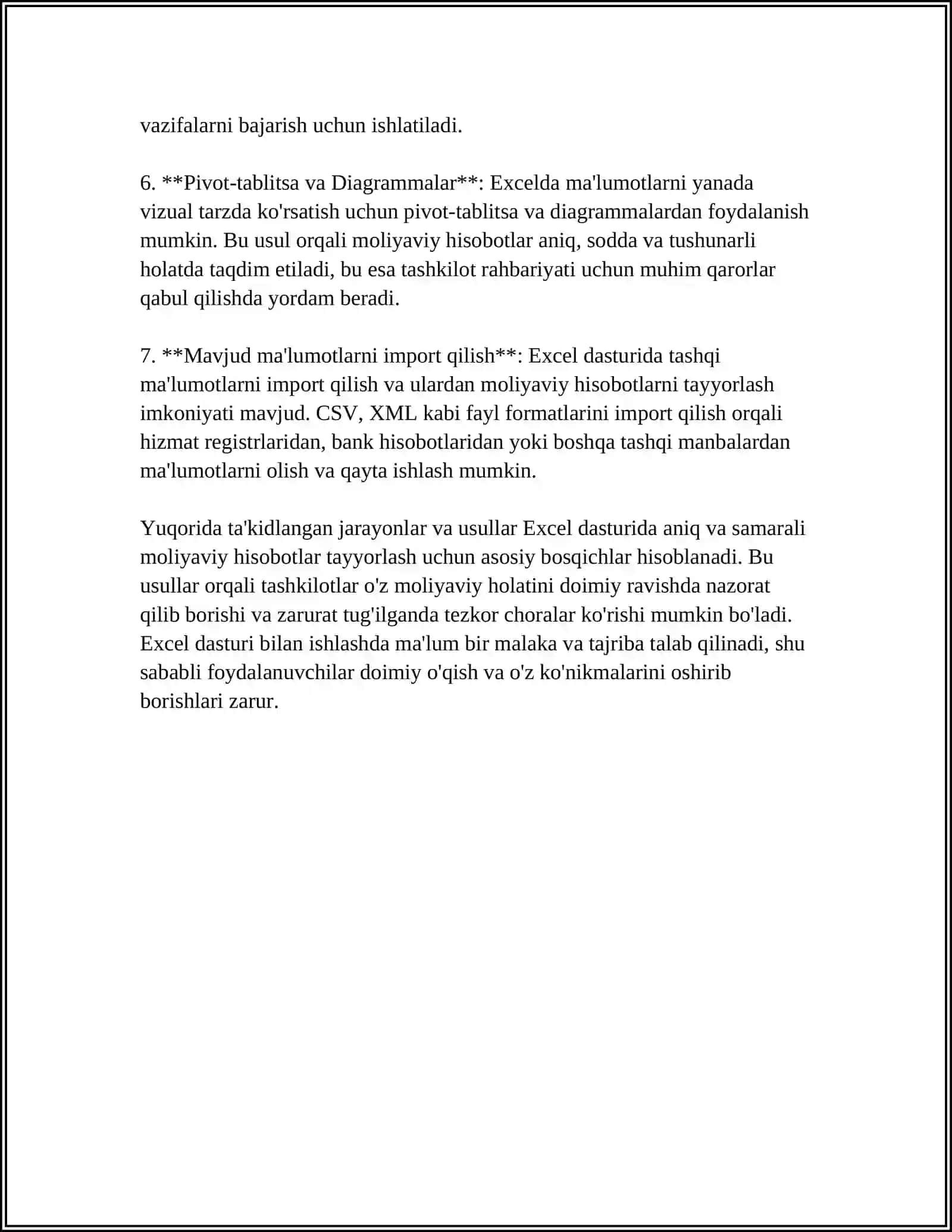 EXSEL DASTURIDA TURLI HISOBOTLAR TAYYORLASH 4