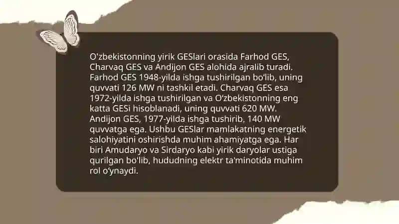 O'zbekistondagi gidroelektr stansiyalari (GES) 4