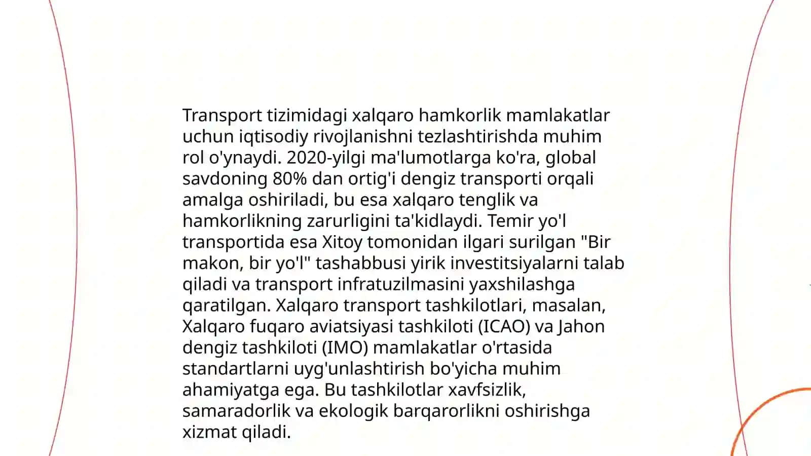 O'zbekiston transportining o'rni 4