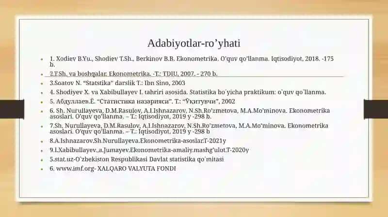 Ekonometrik modellashtirish asoslari 4
