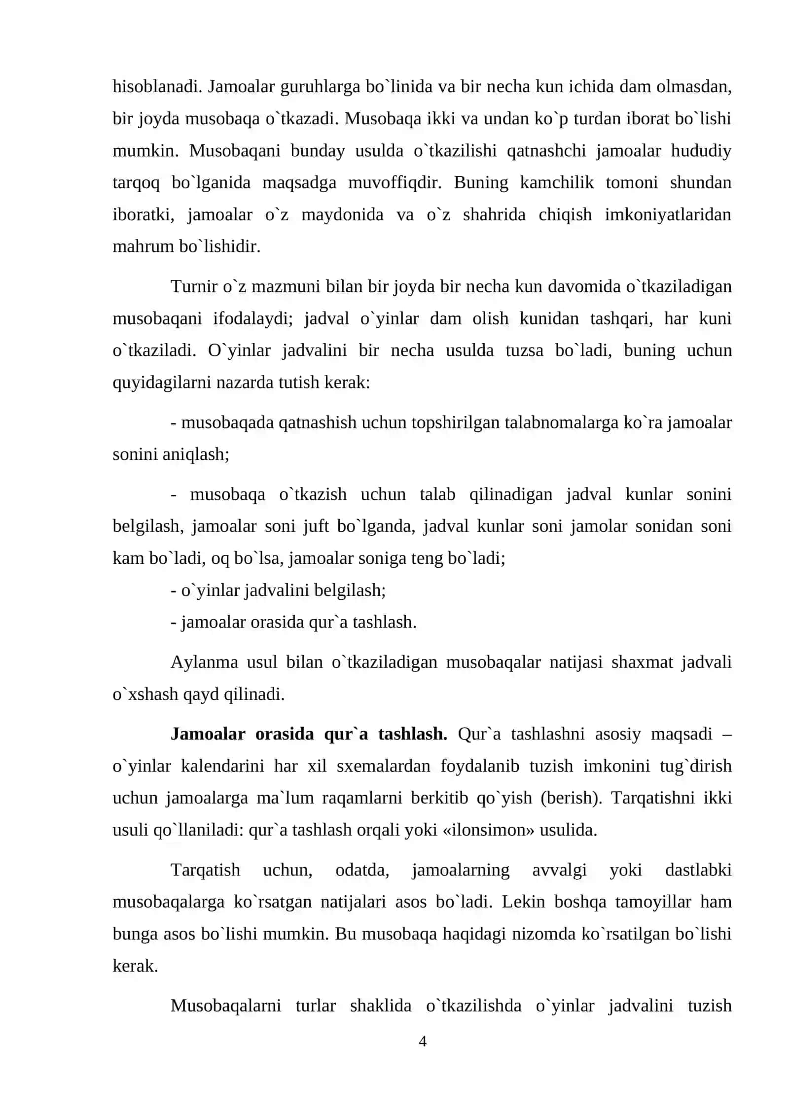 Musobaqalarni tashkil qilish va o`tkazish 4
