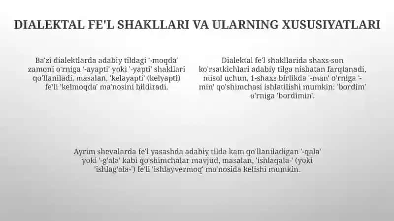 Oʻzbek shevalarida feʼlga xos xususiyatlar 4