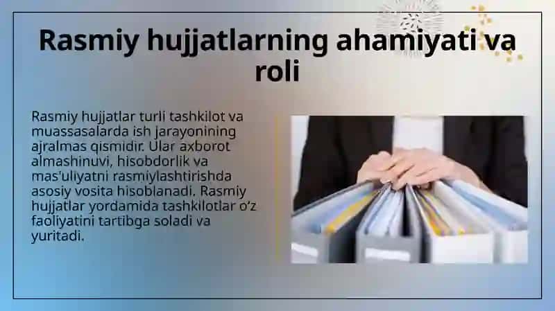 Tushuntirish xati, bildirishnoma va xizmat xatini yozish: Ishonchnoma, tibbiy ma'lumotnoma va boshqa hujjatlarni  rasmiylashtirish 4