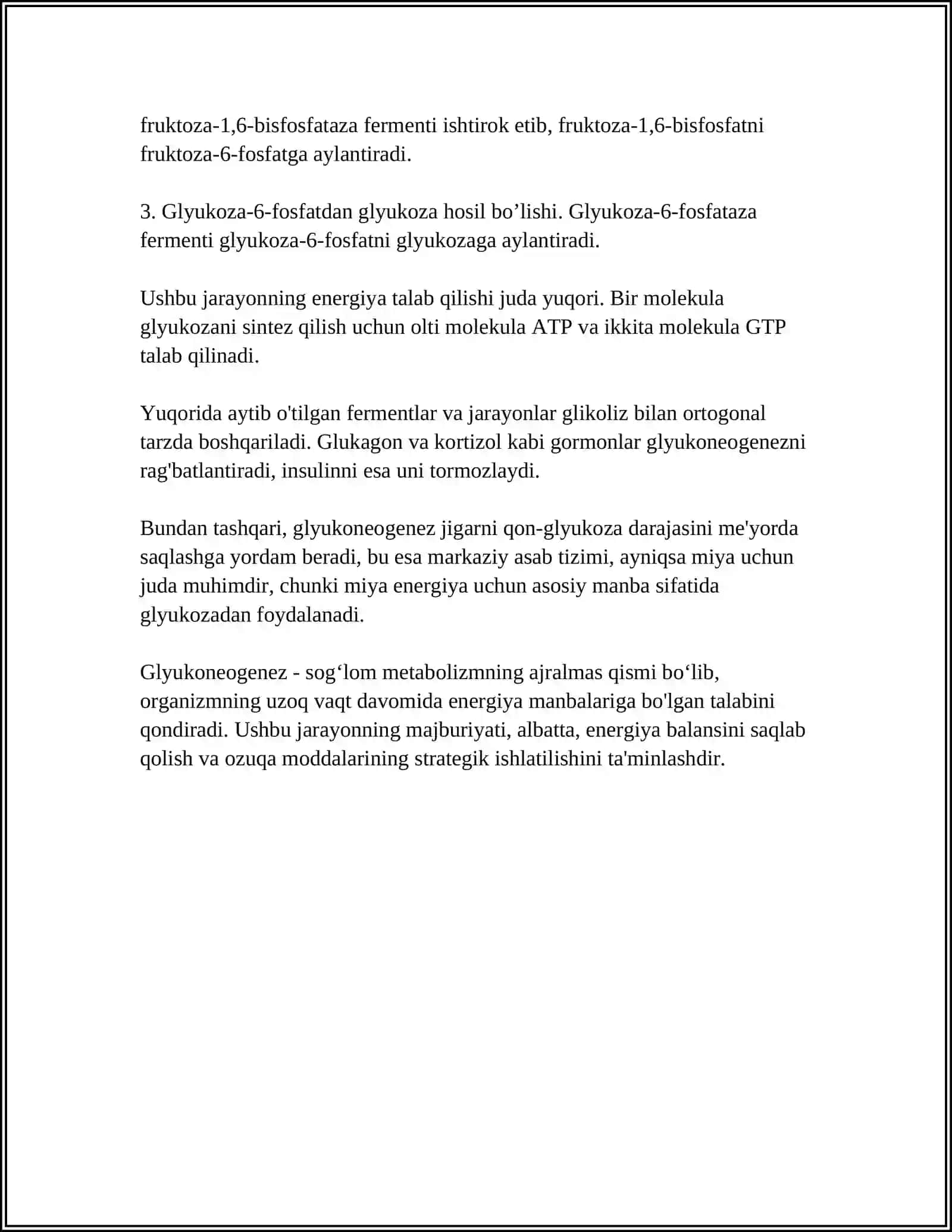 MUSTAQIL ISH Mavzu: GLYUKONEOGENEZ 15 LIST 4