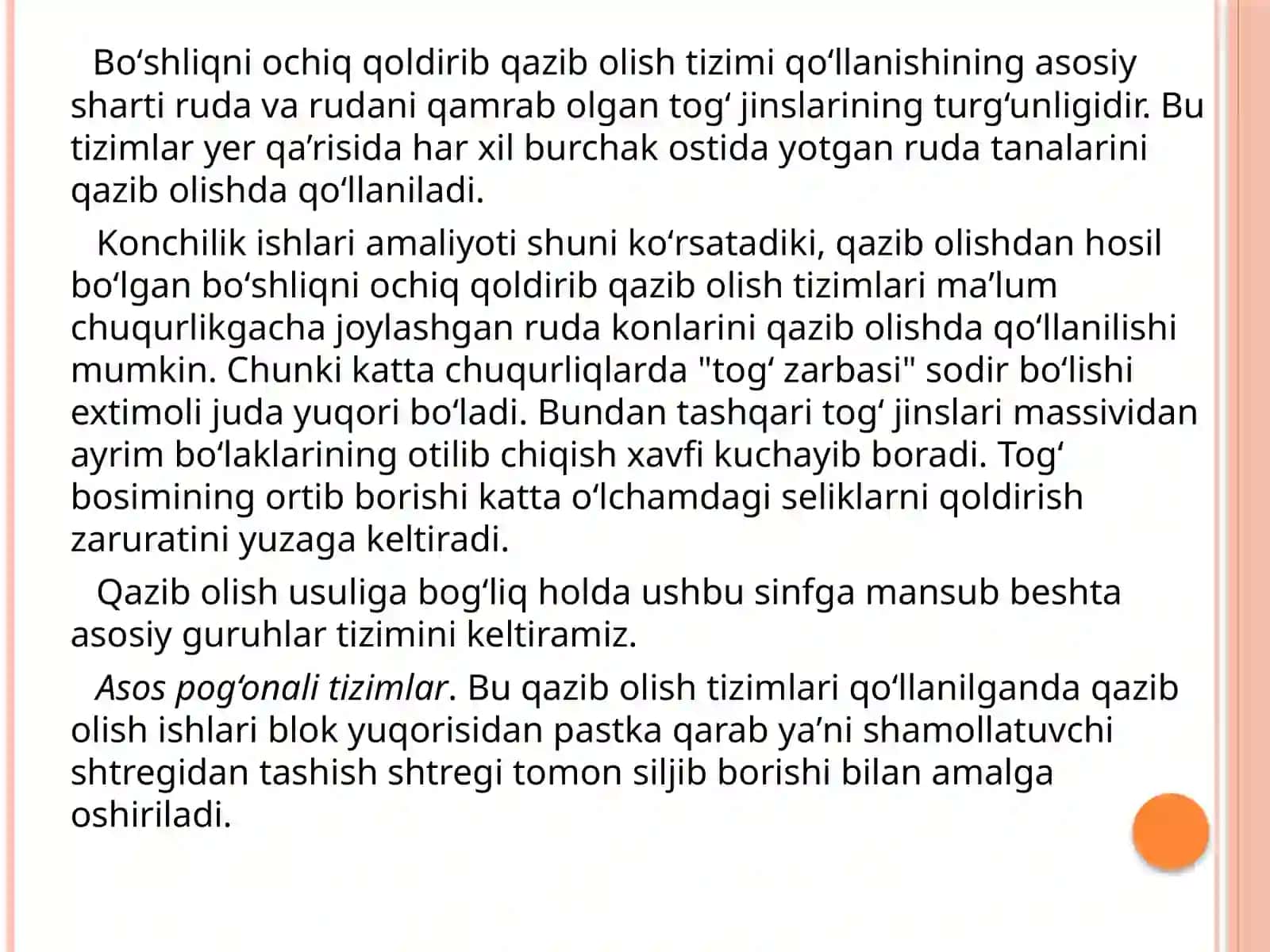 Yer osti konchilik ishlari jaraynlari 4