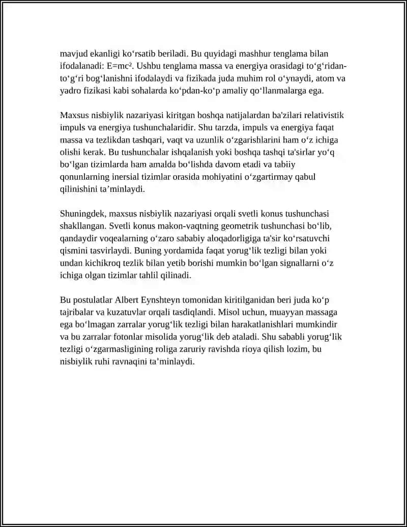 Maxsus nisbiylikning asosiy postulatlari 4