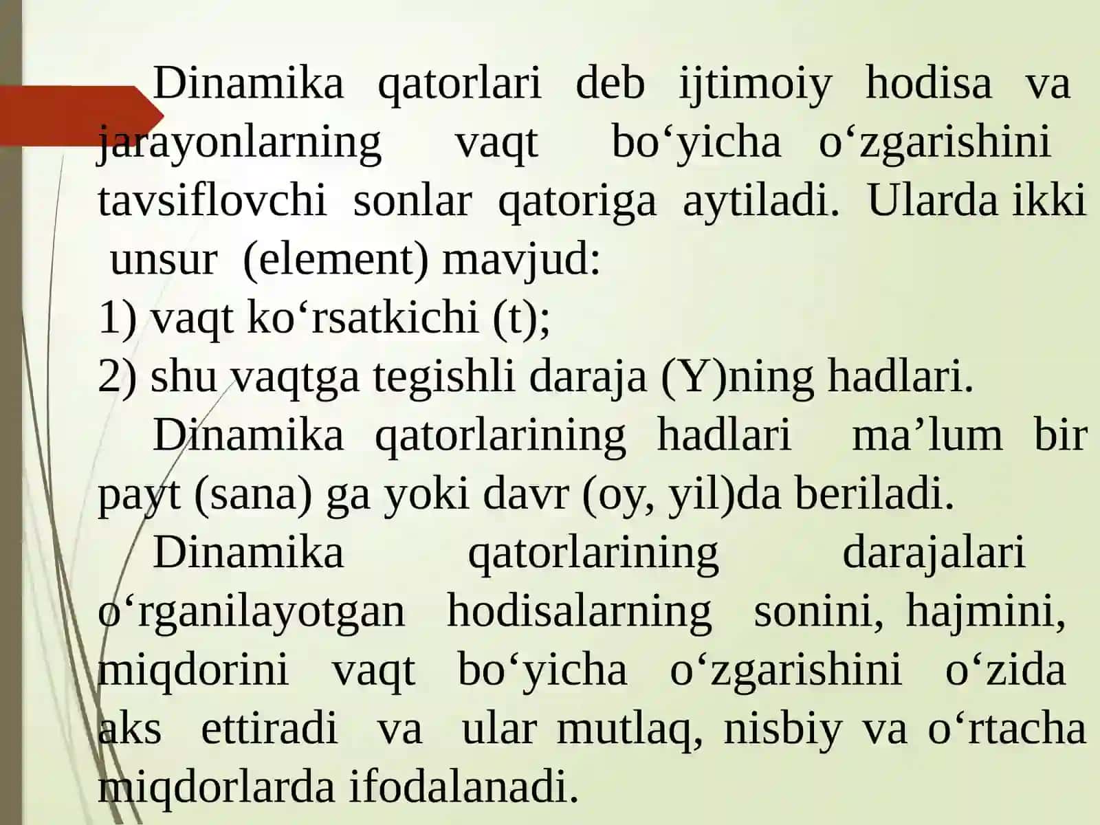 Dinamikani statistik o’rganish usullari 4