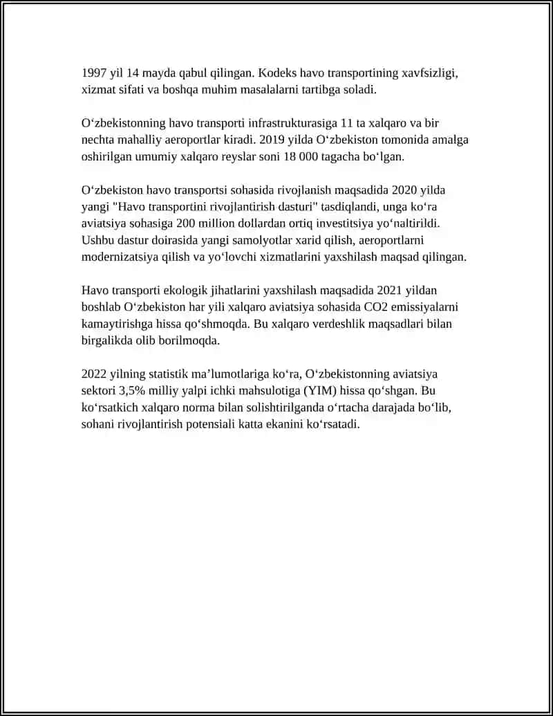 O'ZBEKISTON RESPUBLIKASI HAVO TRANSPORTI 4