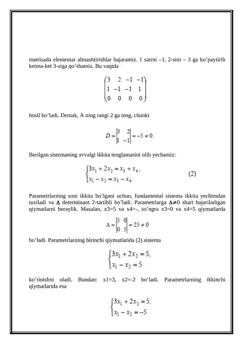 Bir jinsli chiziqli algebraik tenglamalar sistemasi. 4