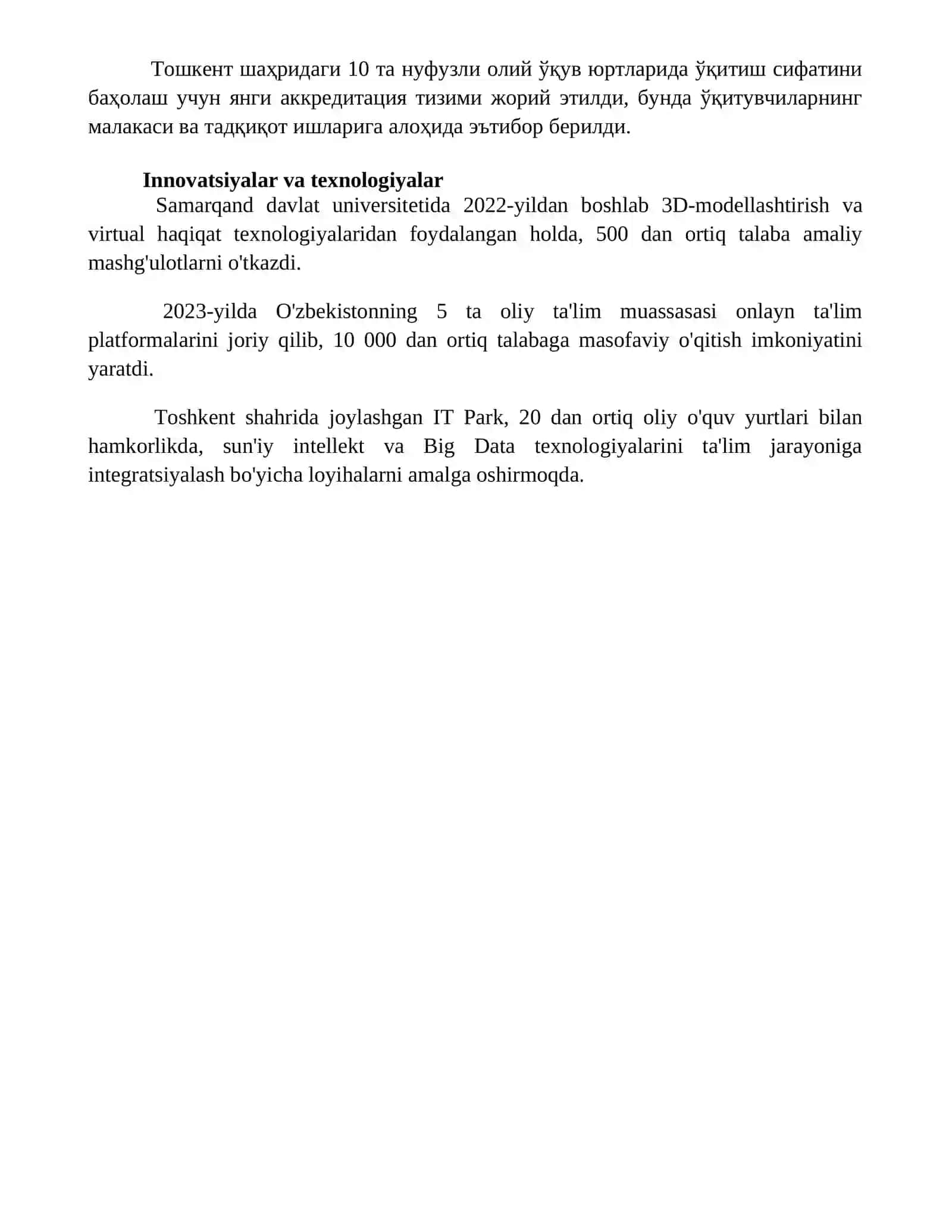 Oliy talim tizimidagi ózgarishlar,islohotlar 4