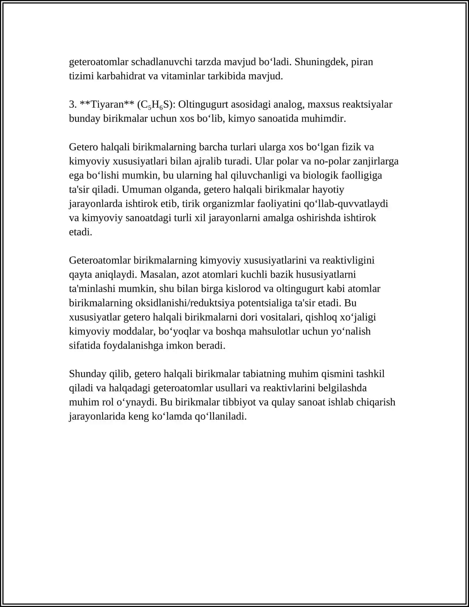 GETERO HALQALI BIRIKMALAR METOBOLITLAR VA DORIVOR MODDALAR SIFATIDA 4