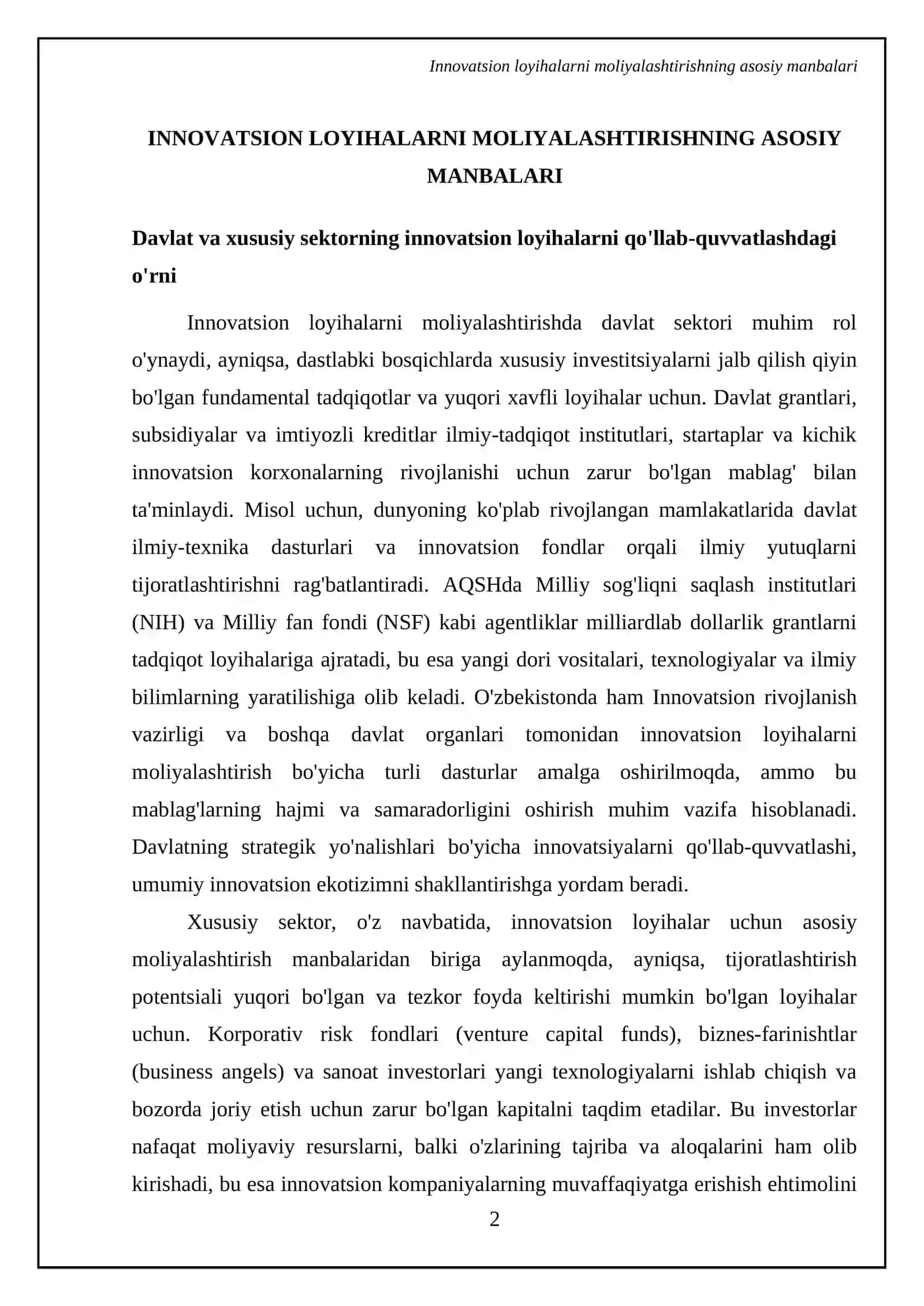 innovatsiya faolyatini moliyalashtirish manbayi va usullari 4