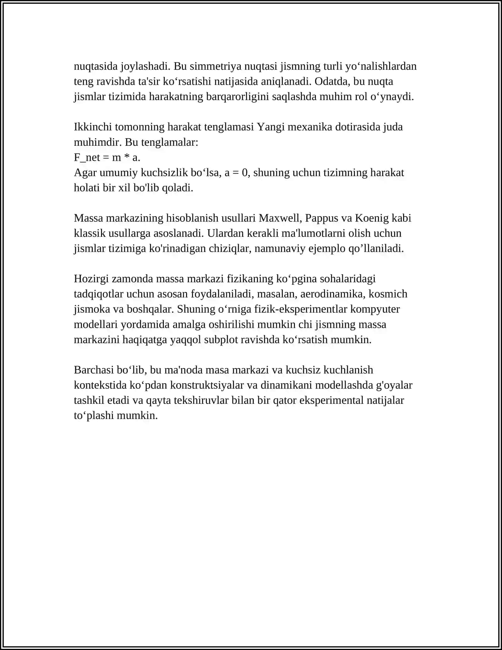 Kuchsiz kuchlanish va massa markazi harakati 4