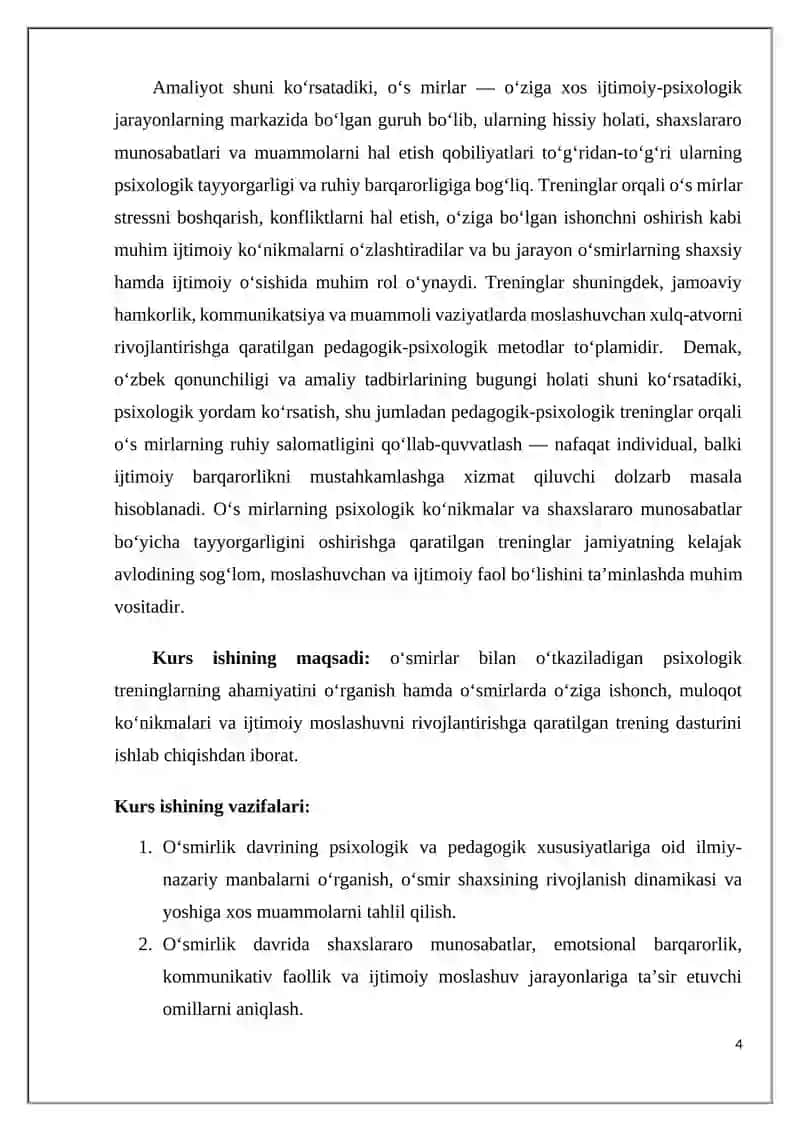 O’SMIRLAR BILAN O’TILADIGAN TRENINGLAR 4